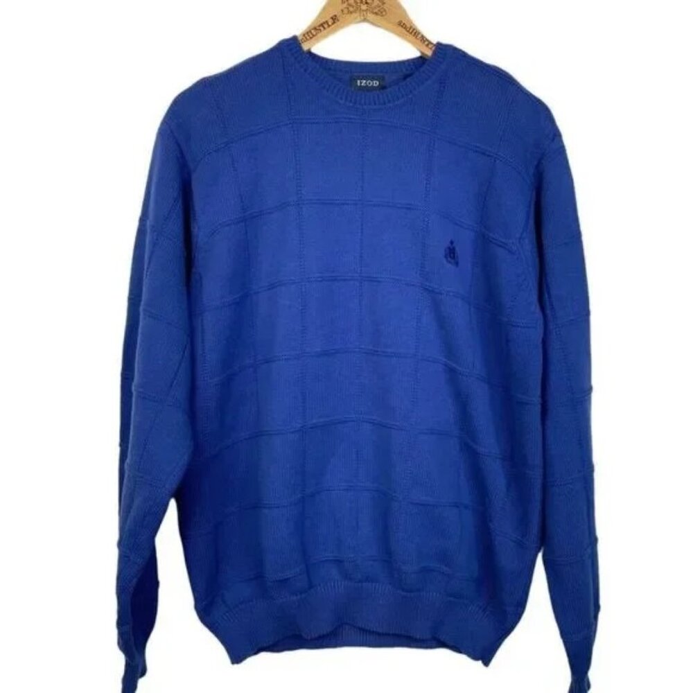 IZOD‎ MEN'S BLUE KNIT LONG SLEEVE PULL-OVER SWEATER SIZE LARGE-EUC